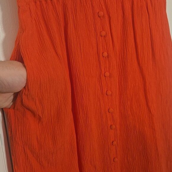 Madewell Orange Midi A-Line Skirt with Pleats and Slit for Resort Wear - Picture 5 of 7